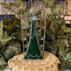 Elegant Green Stained Glass Angel Decor